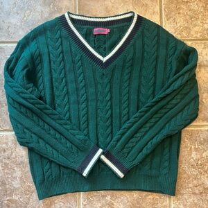 Edikted Amoret Oversized Cable Knit V-Neck Sweater - Forest Green